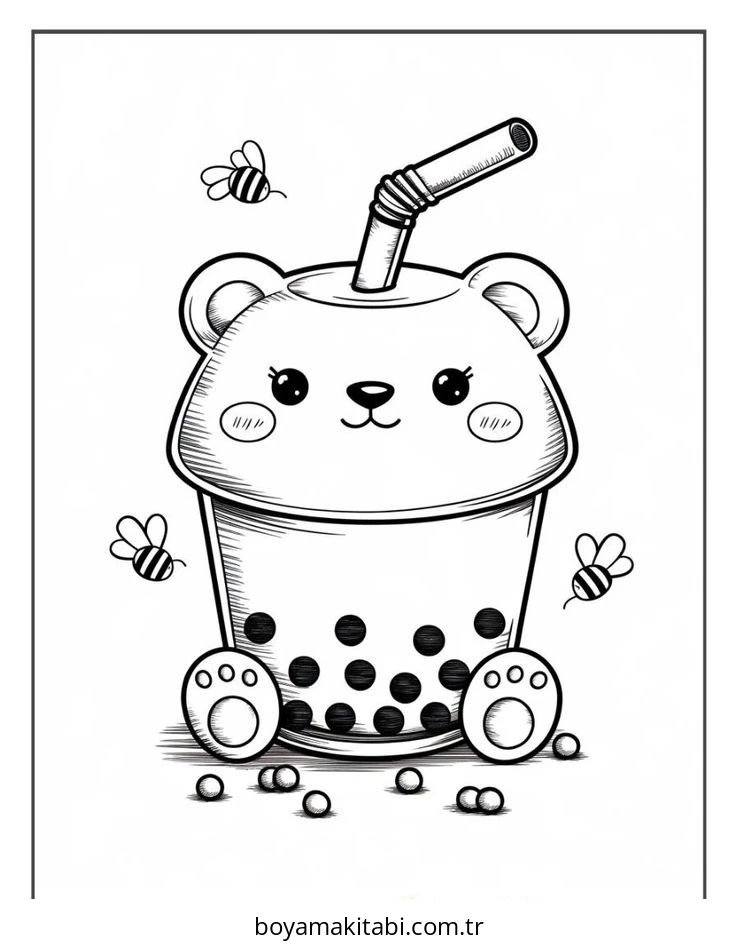 Boba Tea boyama sayfası – ücretsiz yazdır, boyama etkinliği
