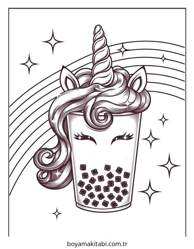 Boba Tea boyama sayfası – okul öncesi, evde etkinlik