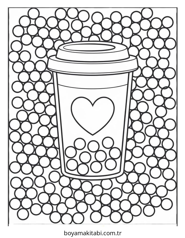 Boba Tea boyama sayfası – sevimli karakter, sanatsal çalışma