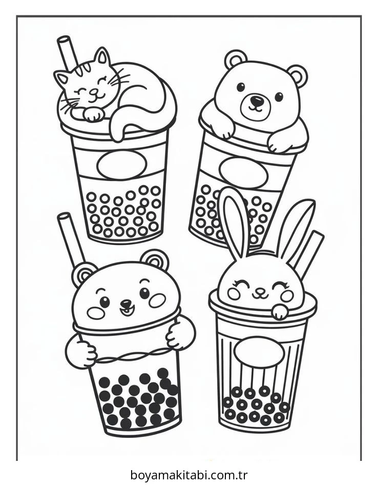 Boba Tea boyama sayfası – evde etkinlik, ücretsiz yazdır