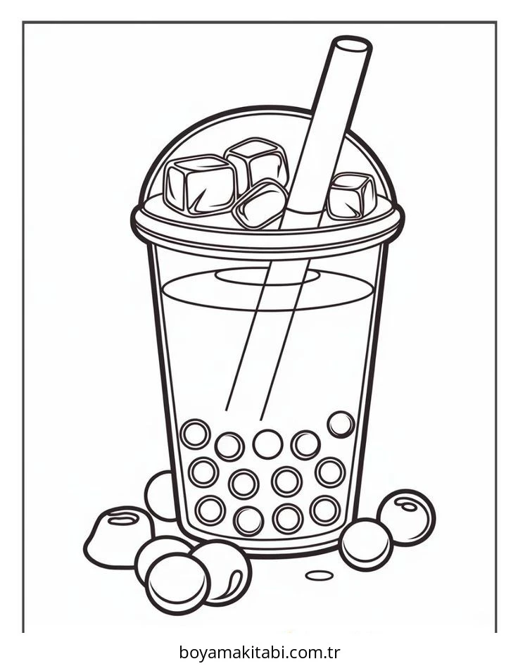 Boba Tea boyama sayfası – yaratıcılık, eğlenceli etkinlik