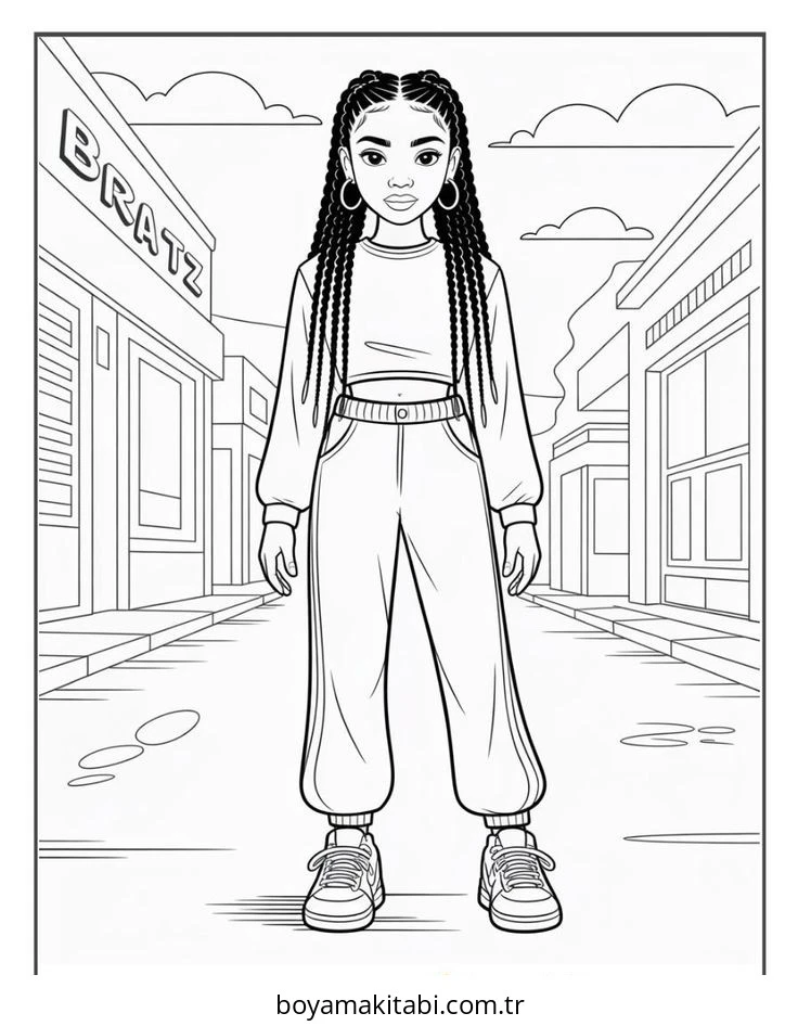 Bratz boyama sayfası – basit çizim, kolay boyama