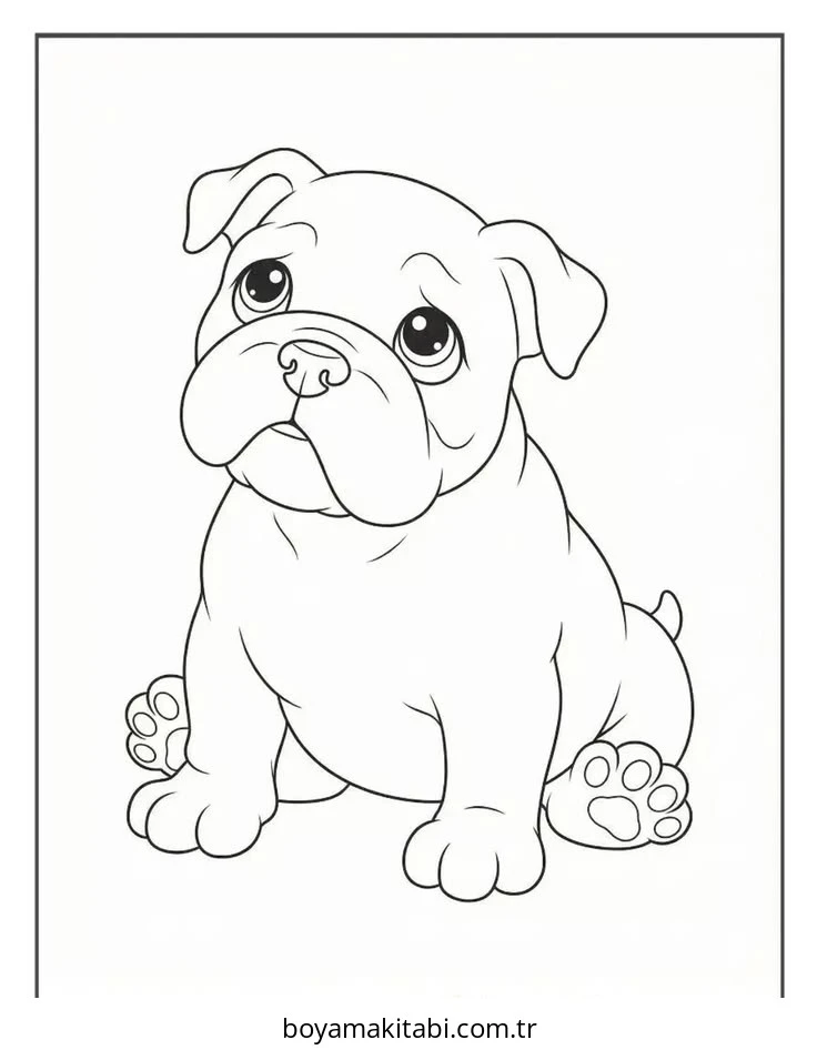 Bulldog boyama sayfası – çizgi film temalı, basit çizim