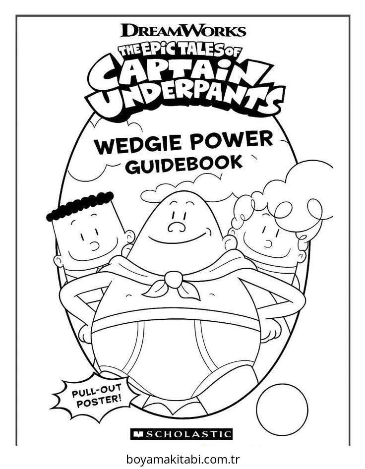 Captain Underpants boyama sayfası – keyifli zaman, renkli çizimler