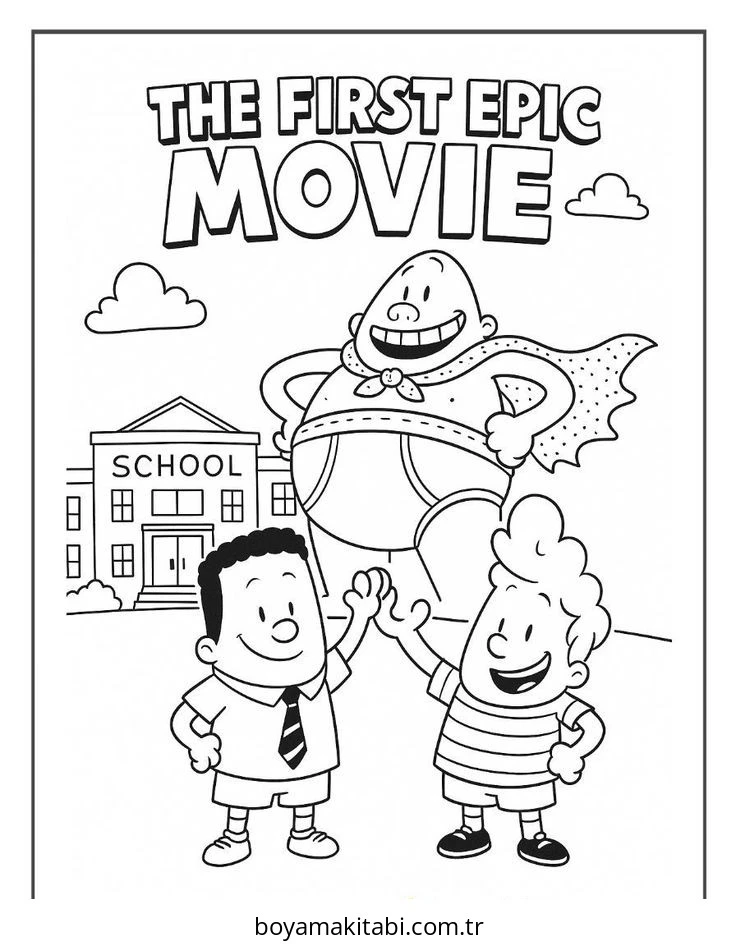 Captain Underpants boyama sayfası – çizgi film temalı, basit çizim