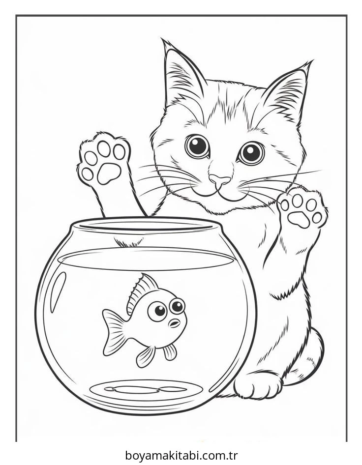 Kedi boyama sayfası #589 – eğitici aktivite, yaratıcılık