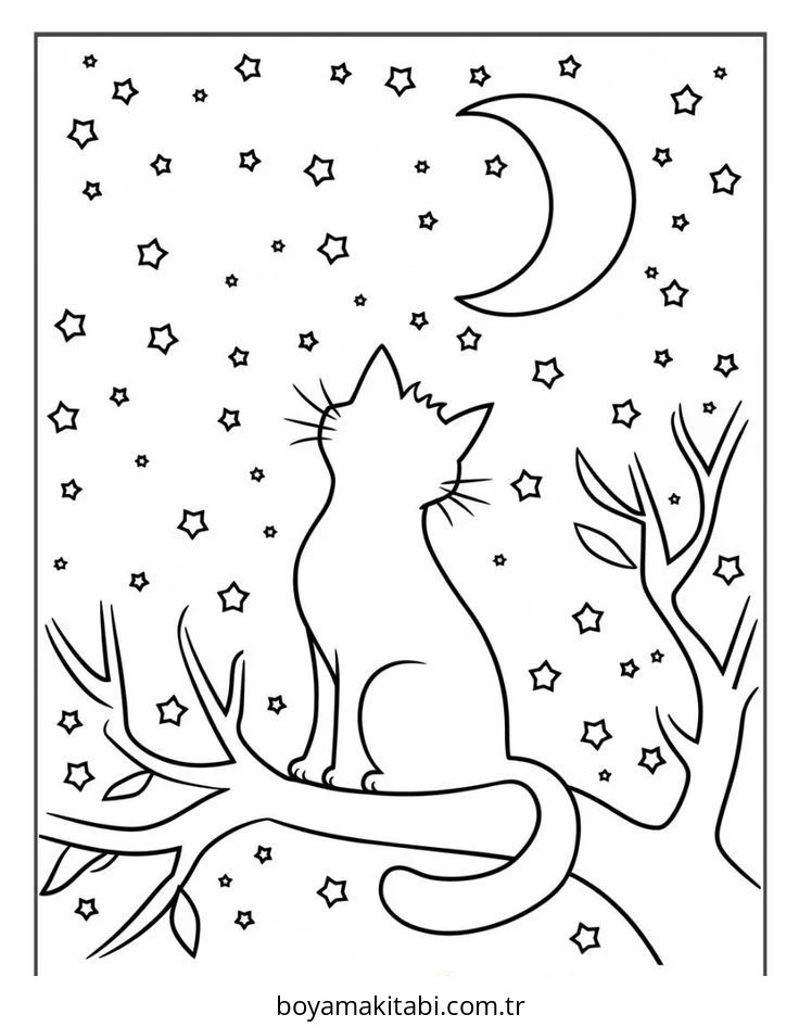 Kedi boyama sayfası #591 – keyifli zaman, renkli çizimler