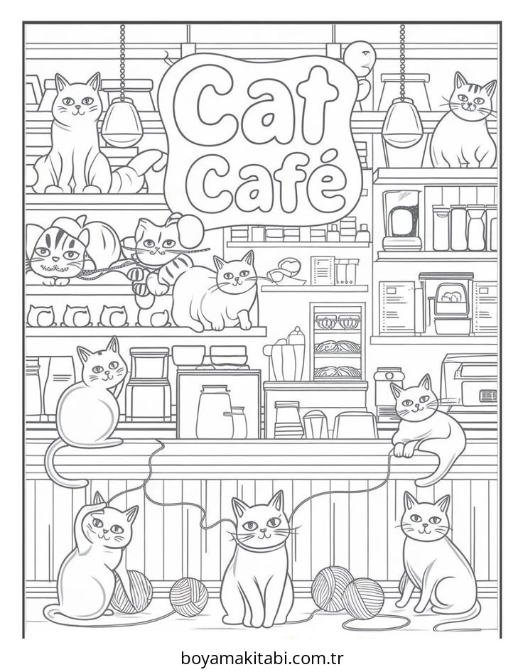 Kedi boyama sayfası #594 – sanatsal çalışma, aile ile vakit geçirme