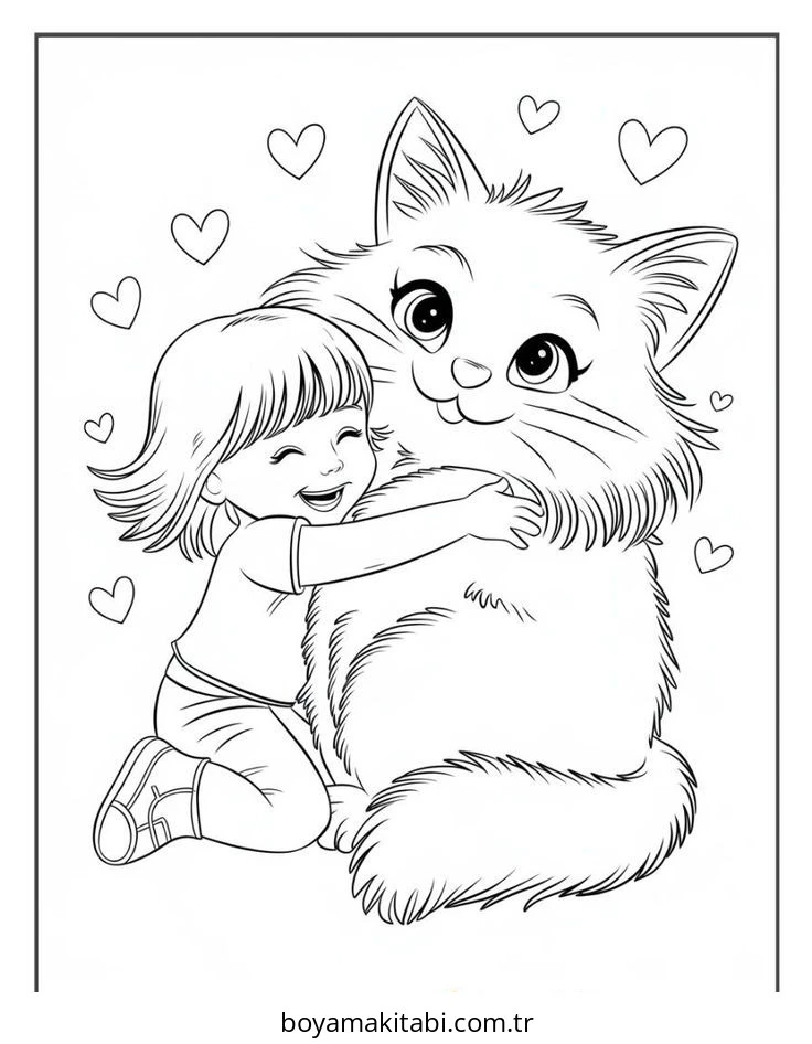 Kedi boyama sayfası #595 – basit çizim, yaz tatili etkinliği