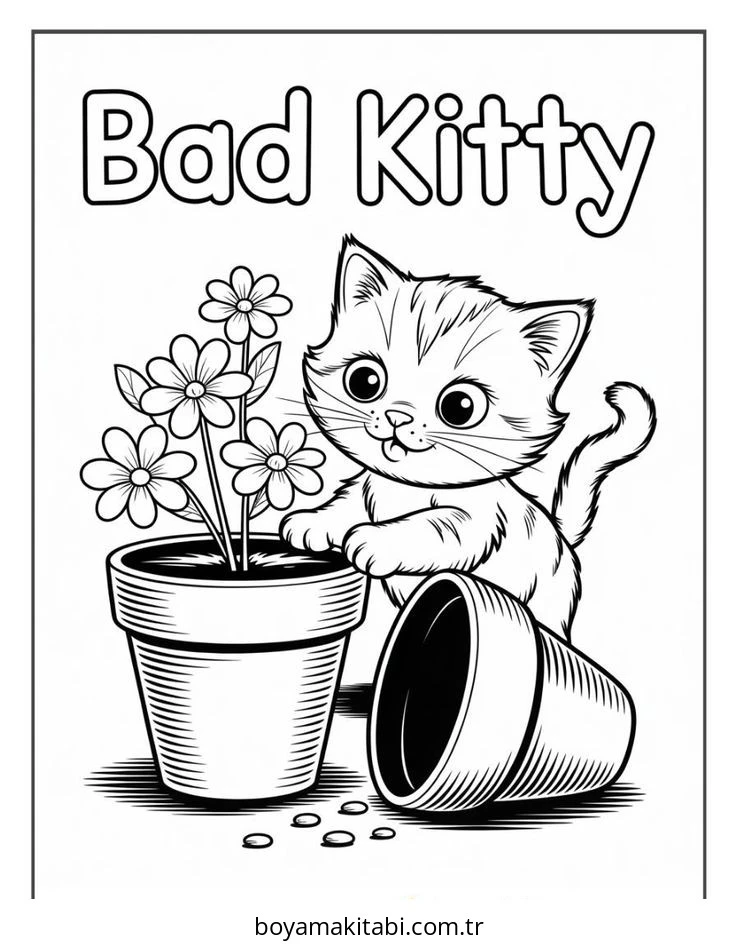 Kedi boyama sayfası #615 – günlük etkinlik önerisi, kolay boyama