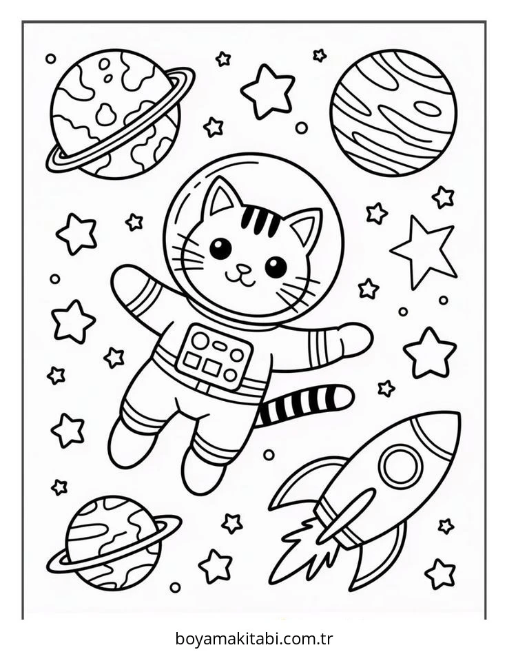 Kedi boyama sayfası #620 – PDF indir, sevimli karakter
