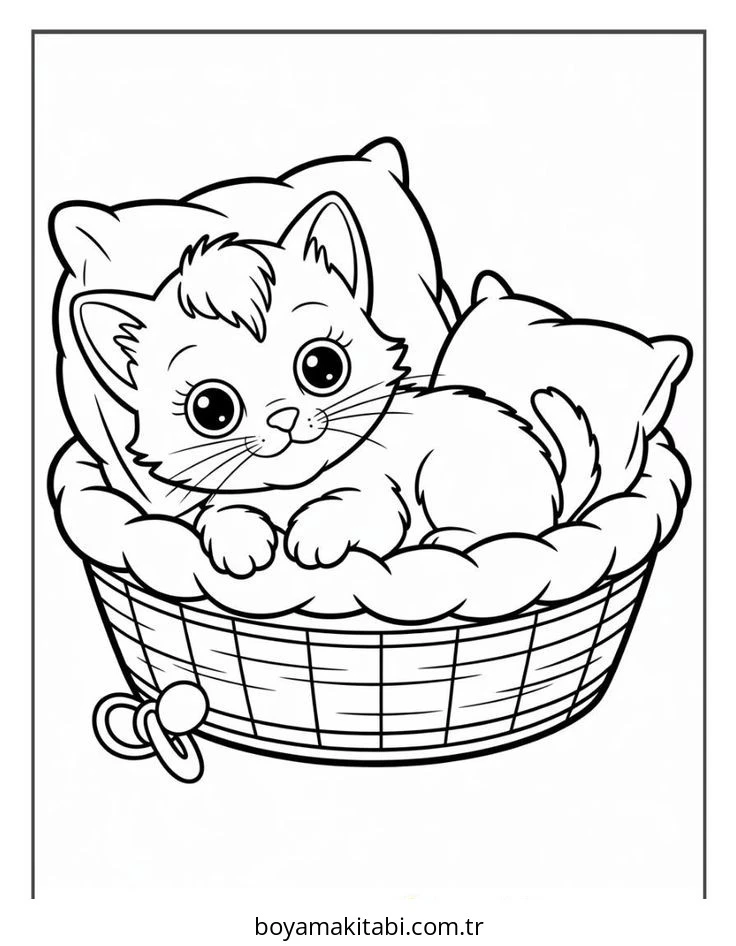 Kedi boyama sayfası #628 – çizgi film temalı, basit çizim