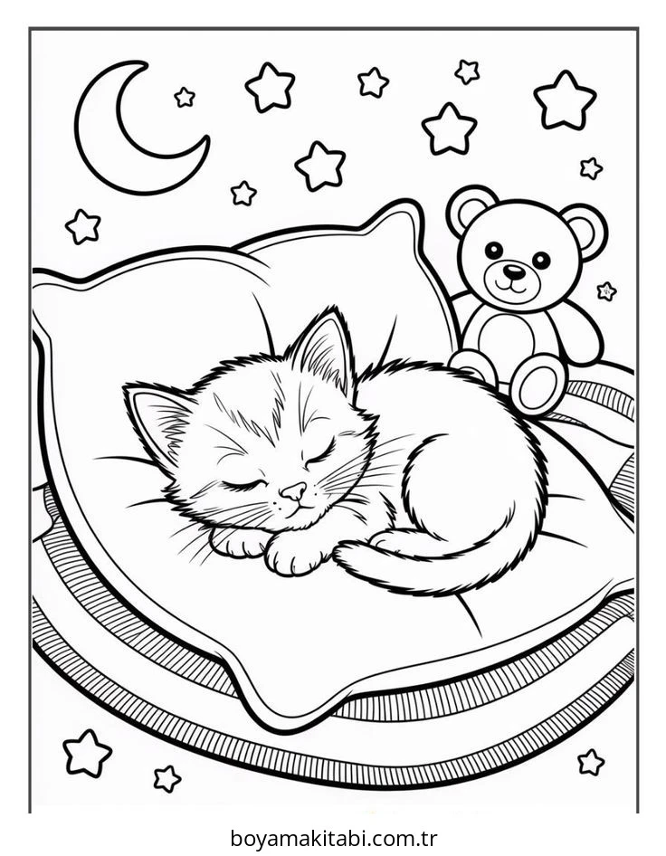 Kedi boyama sayfası #632 – evde etkinlik, anaokulu etkinliği