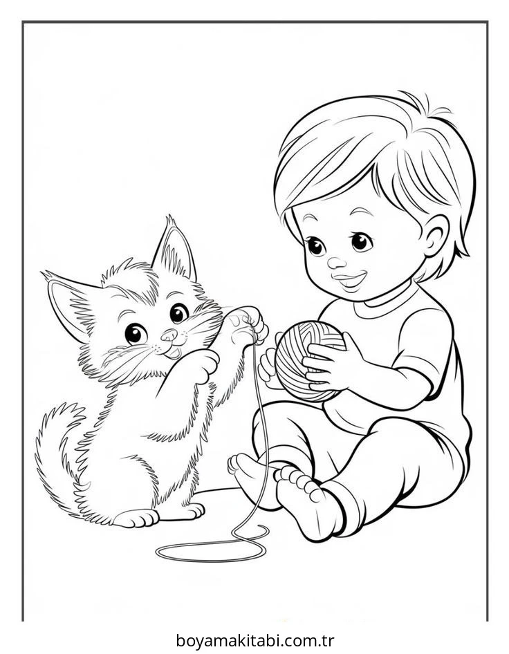 Kedi boyama sayfası #634 – sanatsal çalışma, aile ile vakit geçirme