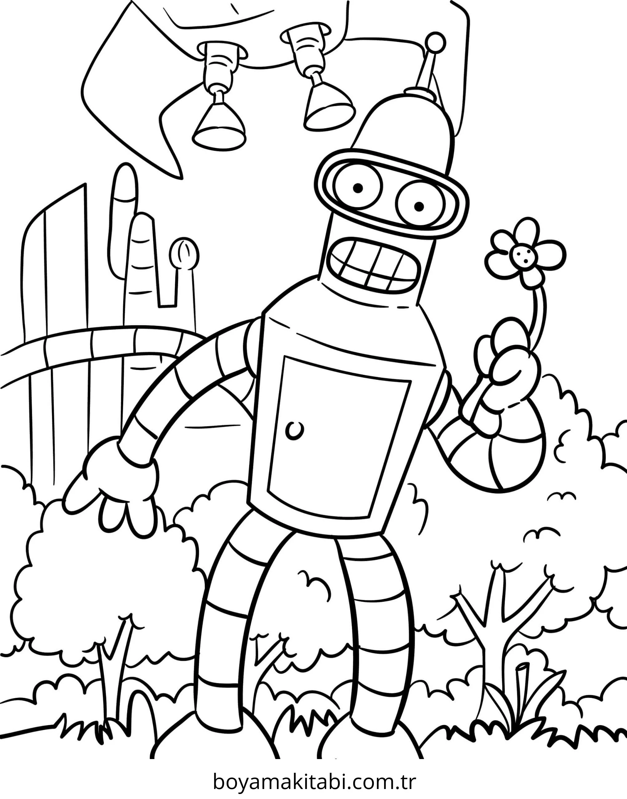 Robot boyama sayfası – çocuk aktivitesi, PDF indir