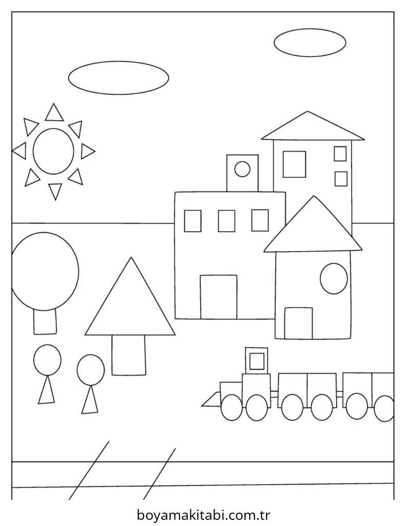 Şekiller boyama sayfası #12 – PDF indir, sevimli karakter