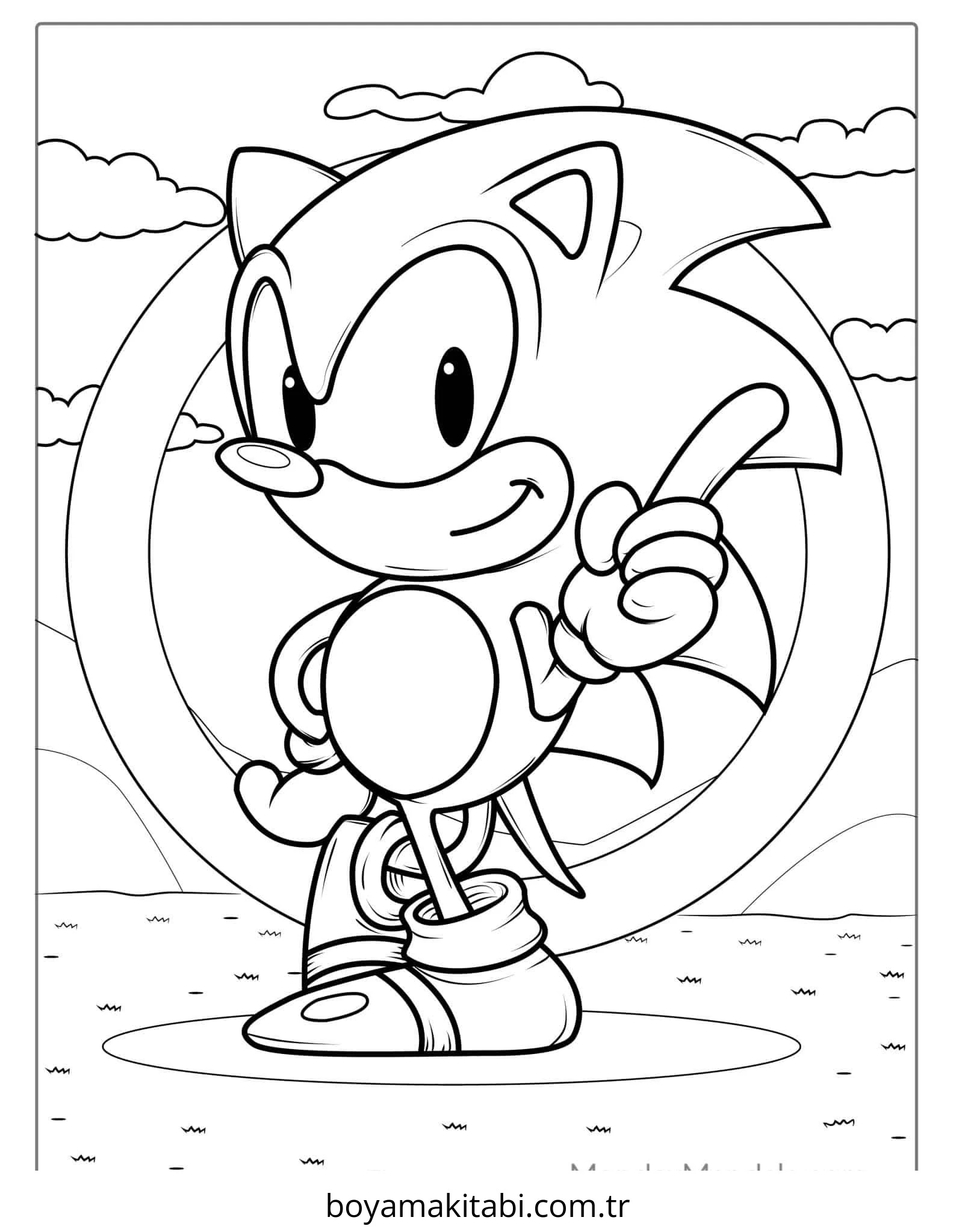 Sonic boyama sayfası – çizgi film temalı, basit çizim