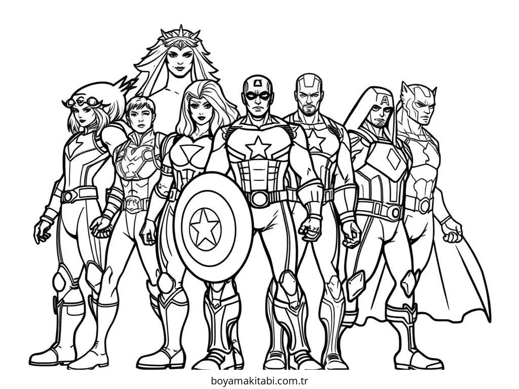 Superhero boyama sayfası – sevimli karakter, sanatsal çalışma