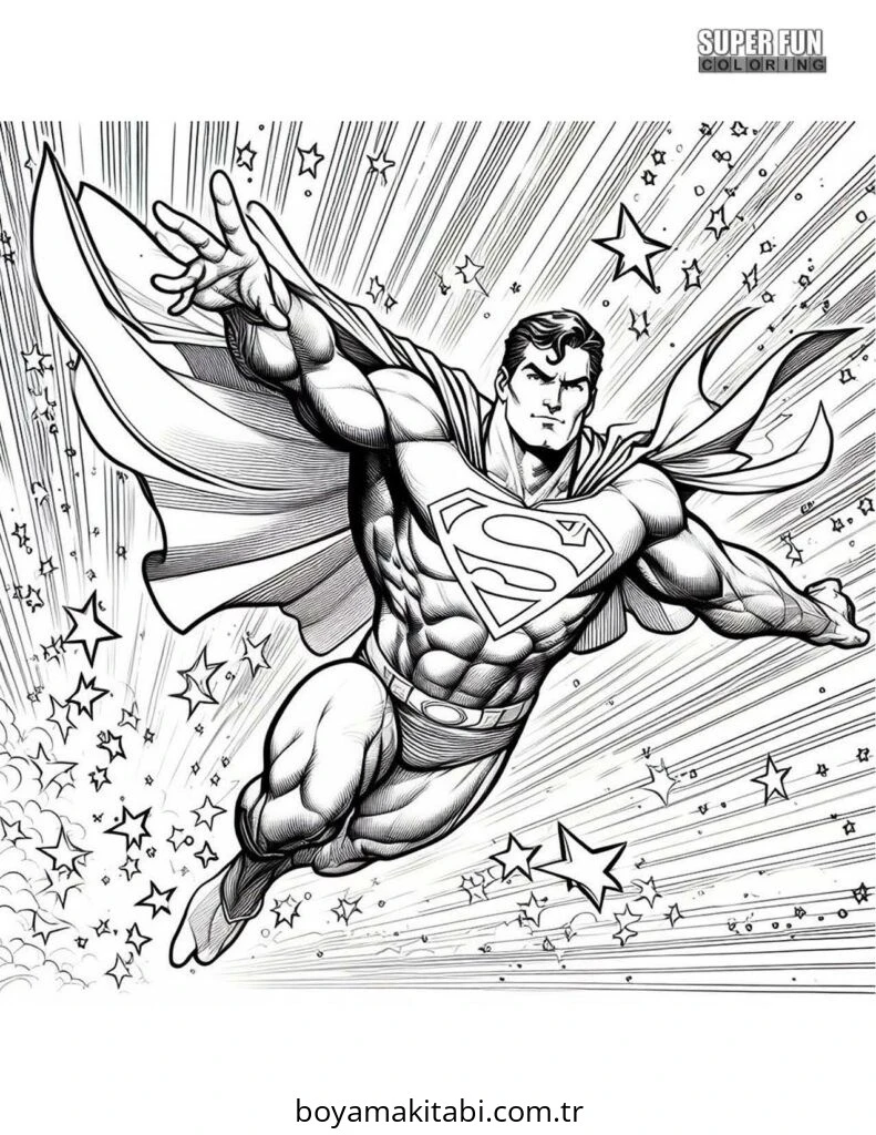 Superman boyama sayfası – çocuk aktivitesi, PDF indir