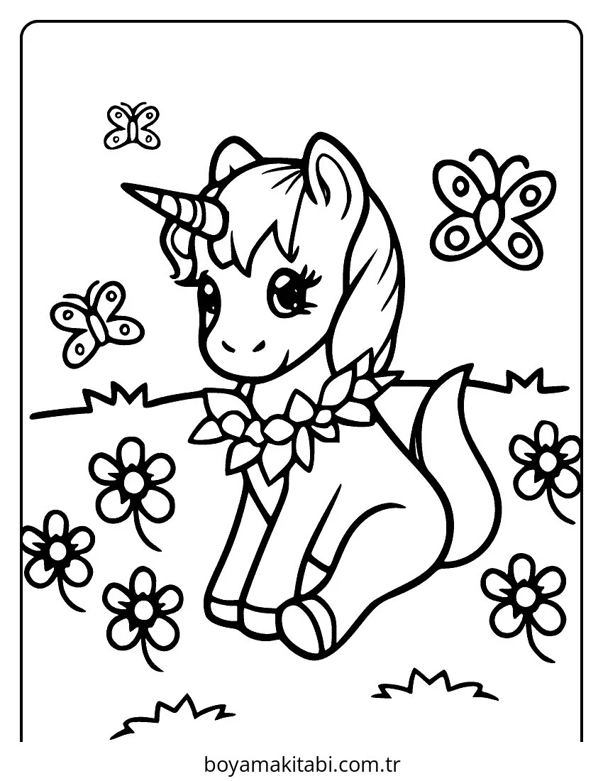 Unicorn boyama sayfası – sanatsal çalışma, çocuklar için