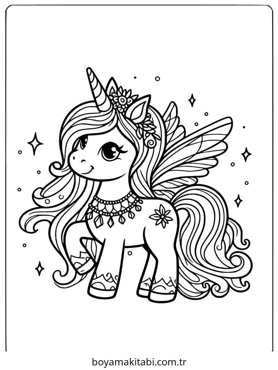 Unicorn boyama sayfası – kolay boyama, eğitici aktivite