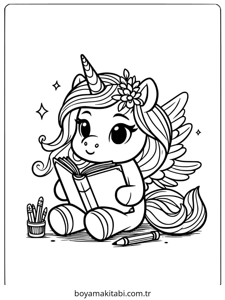 Unicorn boyama sayfası – eğlenceli etkinlik, el becerilerini geliştirir