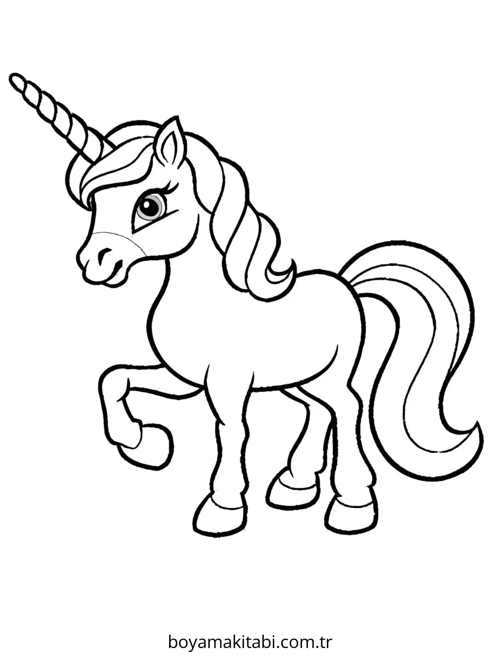 Unicorn boyama sayfası – çizgi film temalı, basit çizim