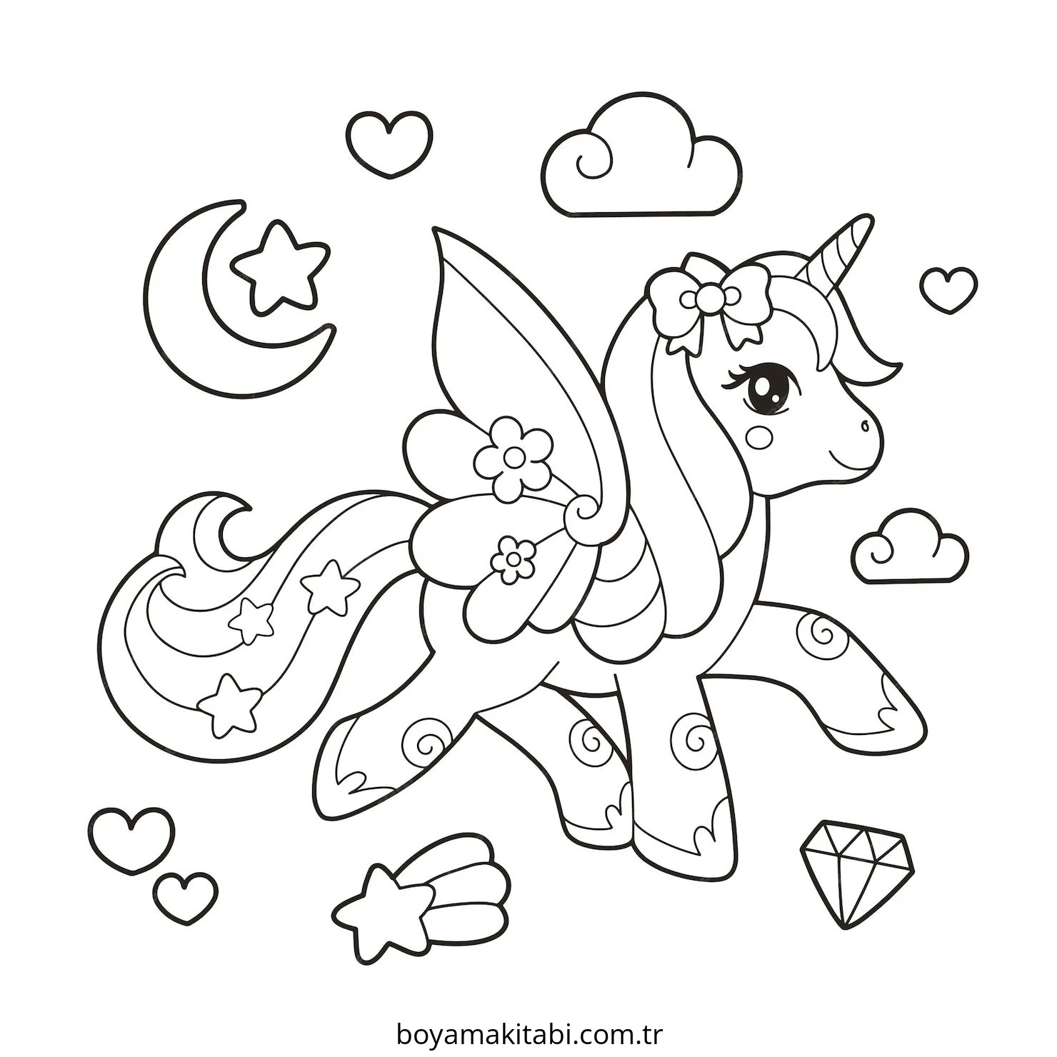 Unicorn boyama sayfası – keyifli zaman, renkli çizimler