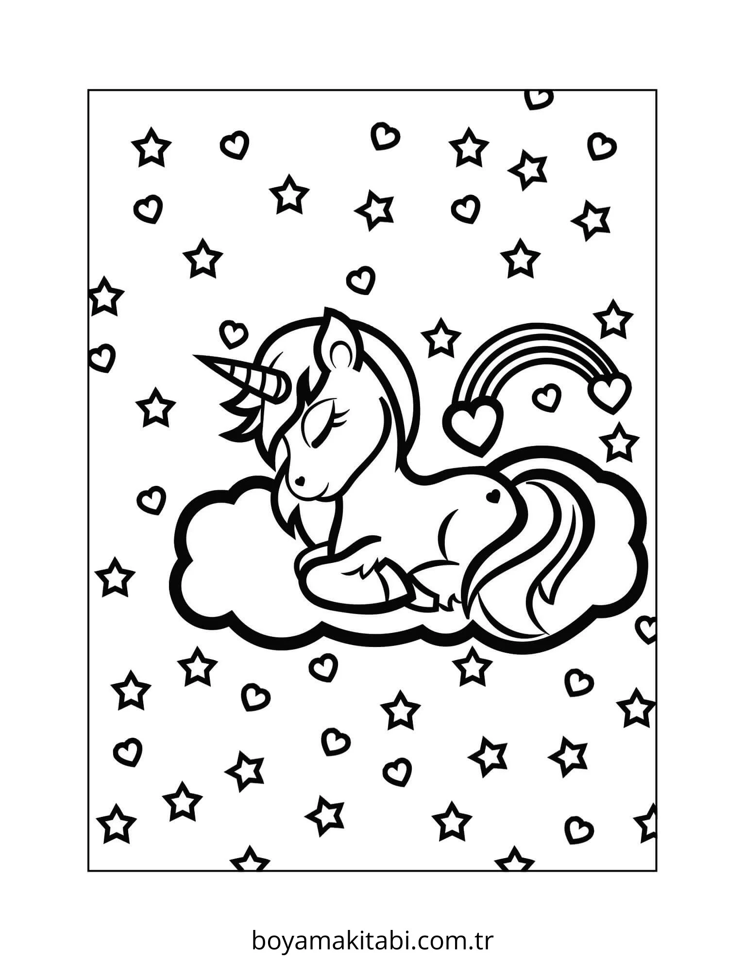 Unicorn boyama sayfası – basit çizim, kolay boyama
