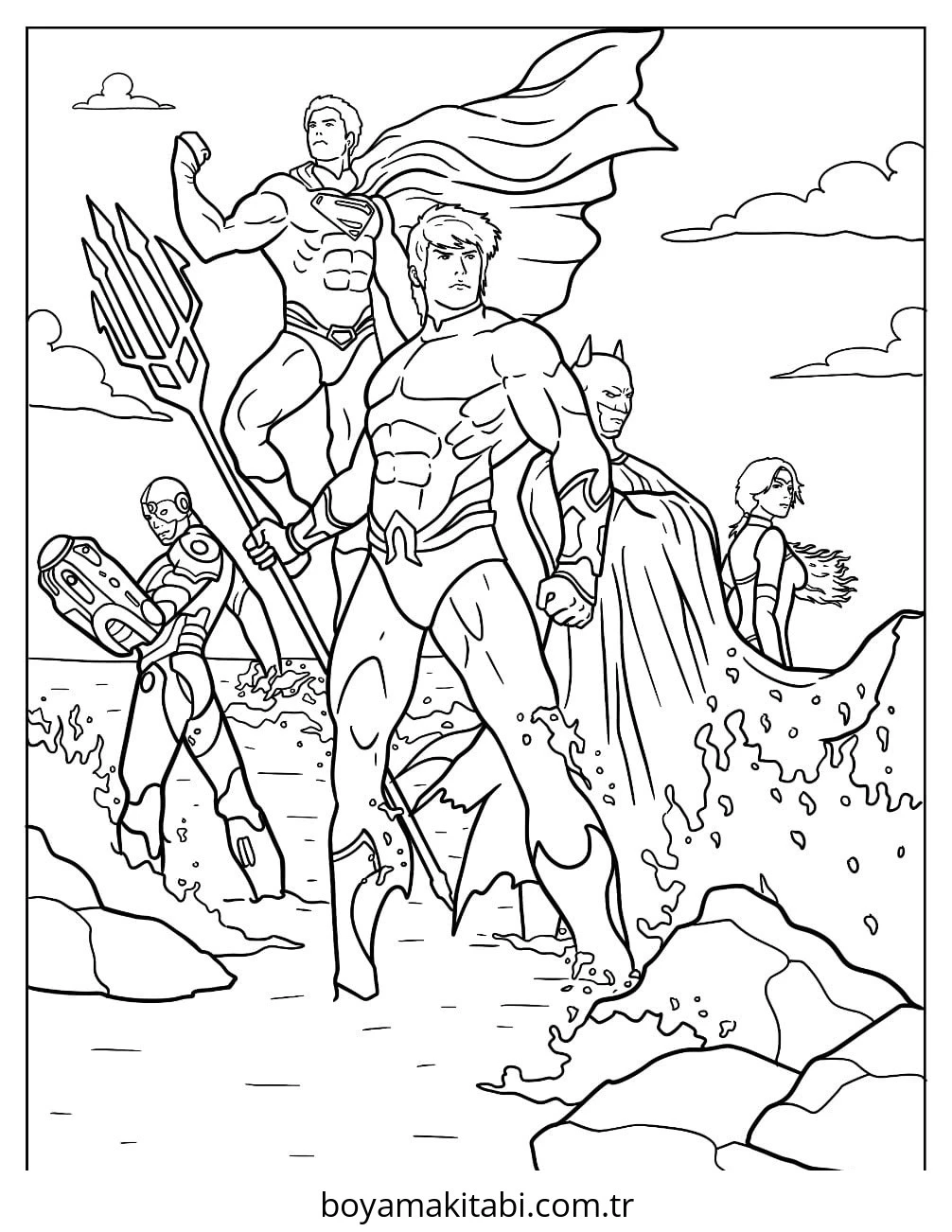 Aquaman boyama sayfası – çocuk aktivitesi, PDF indir