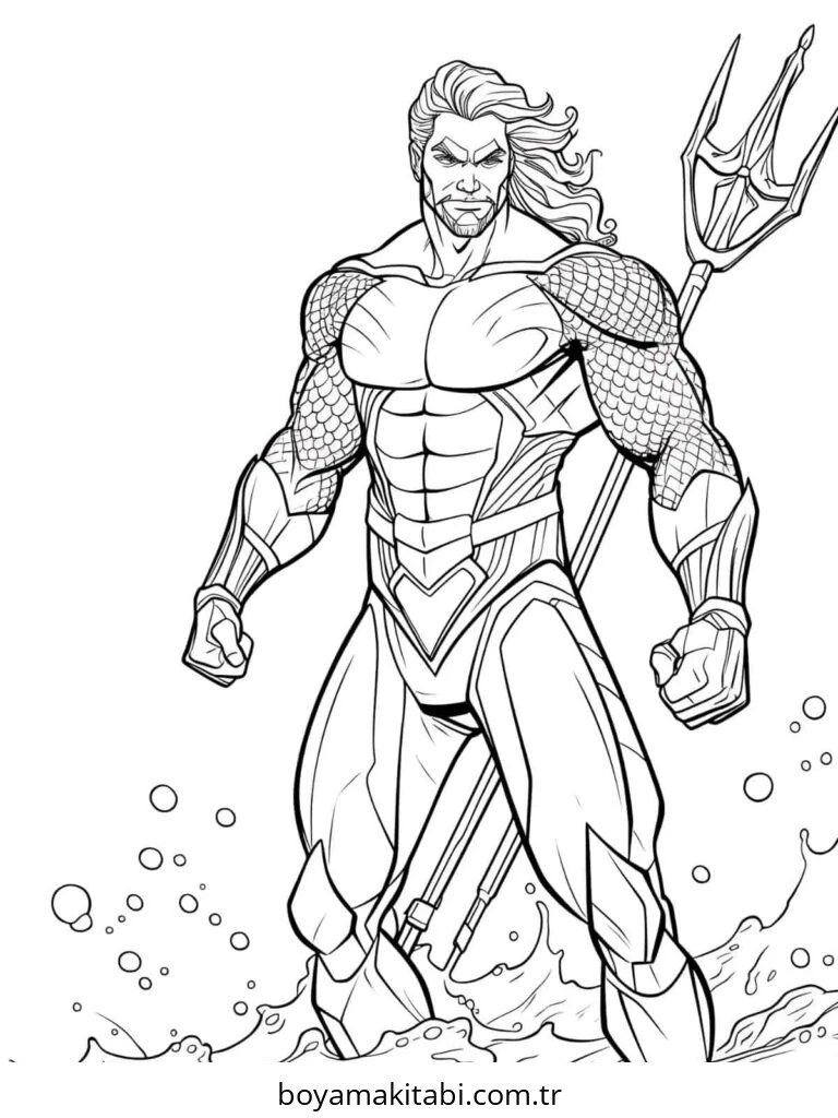 Aquaman boyama sayfası – çocuk aktivitesi, PDF indir