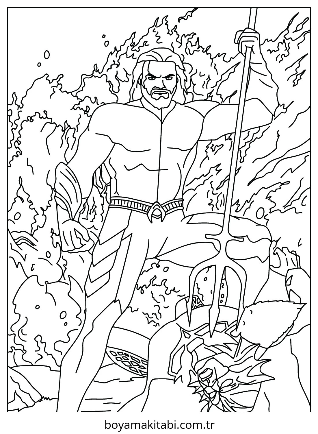 Aquaman boyama sayfası – basit çizim, kolay boyama