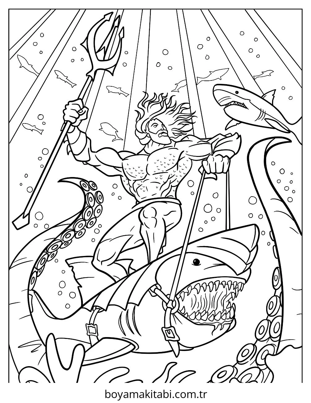 Aquaman boyama sayfası – renkli çizimler, okul öncesi