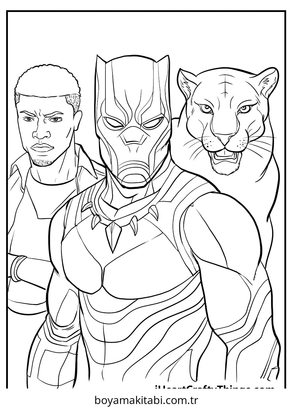 Black Panther boyama sayfası – sevimli karakter, sanatsal çalışma