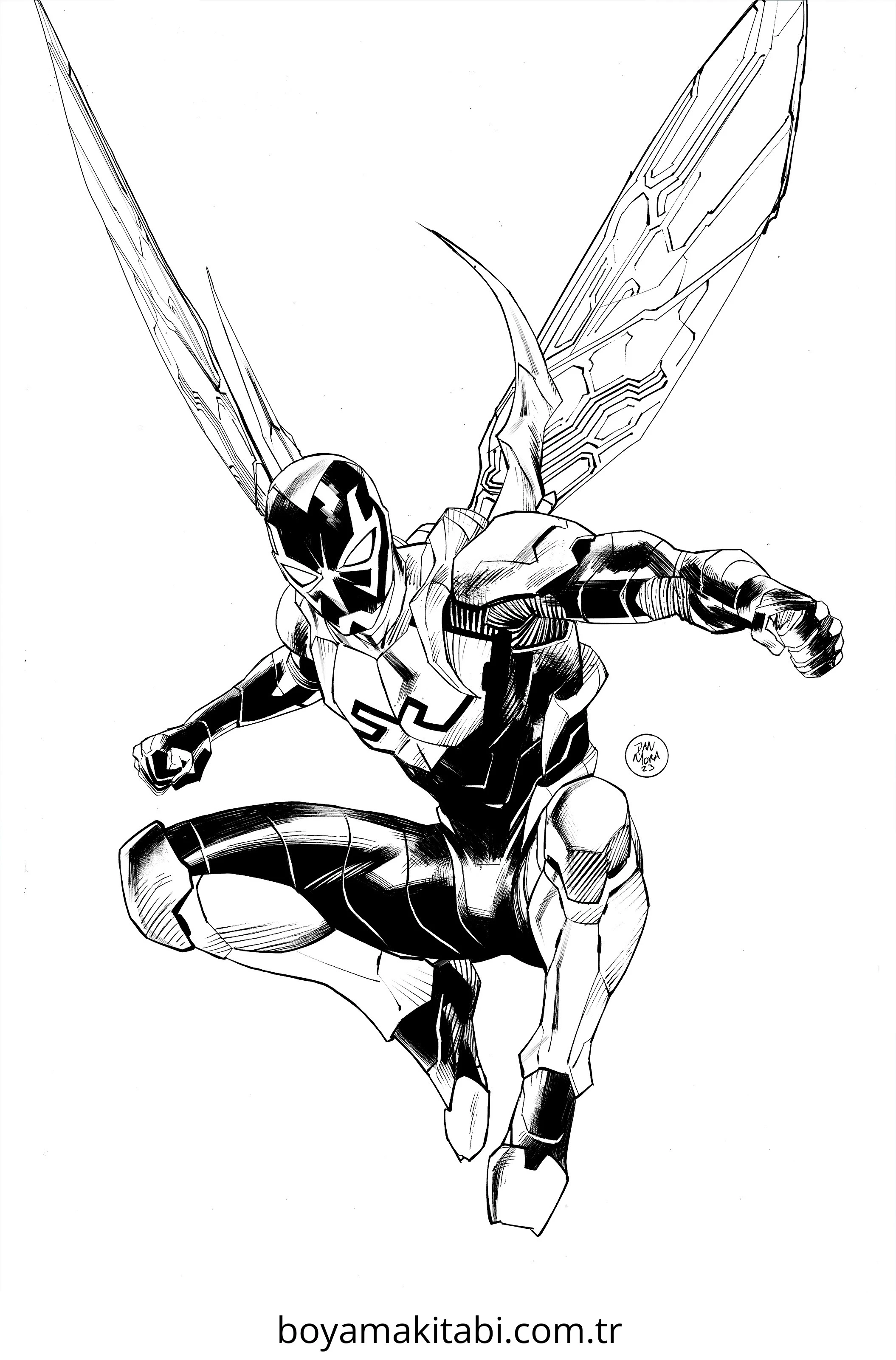 Blue Beetle boyama sayfası – basit çizim, kolay boyama