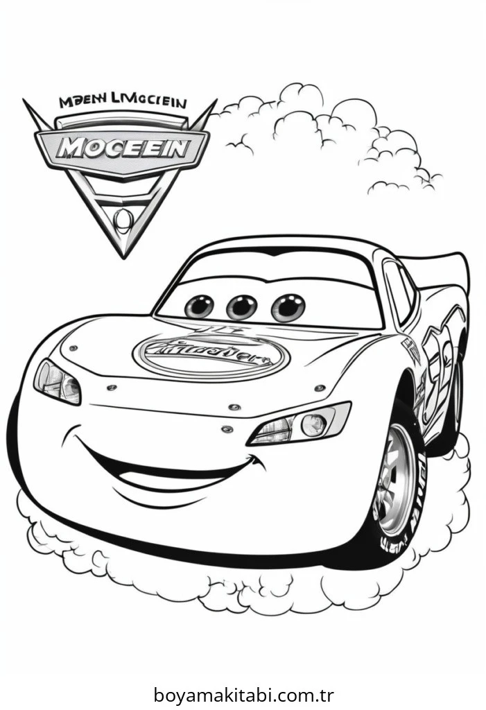 Şimşek McQueen boyama sayfası – kolay boyama, eğitici aktivite