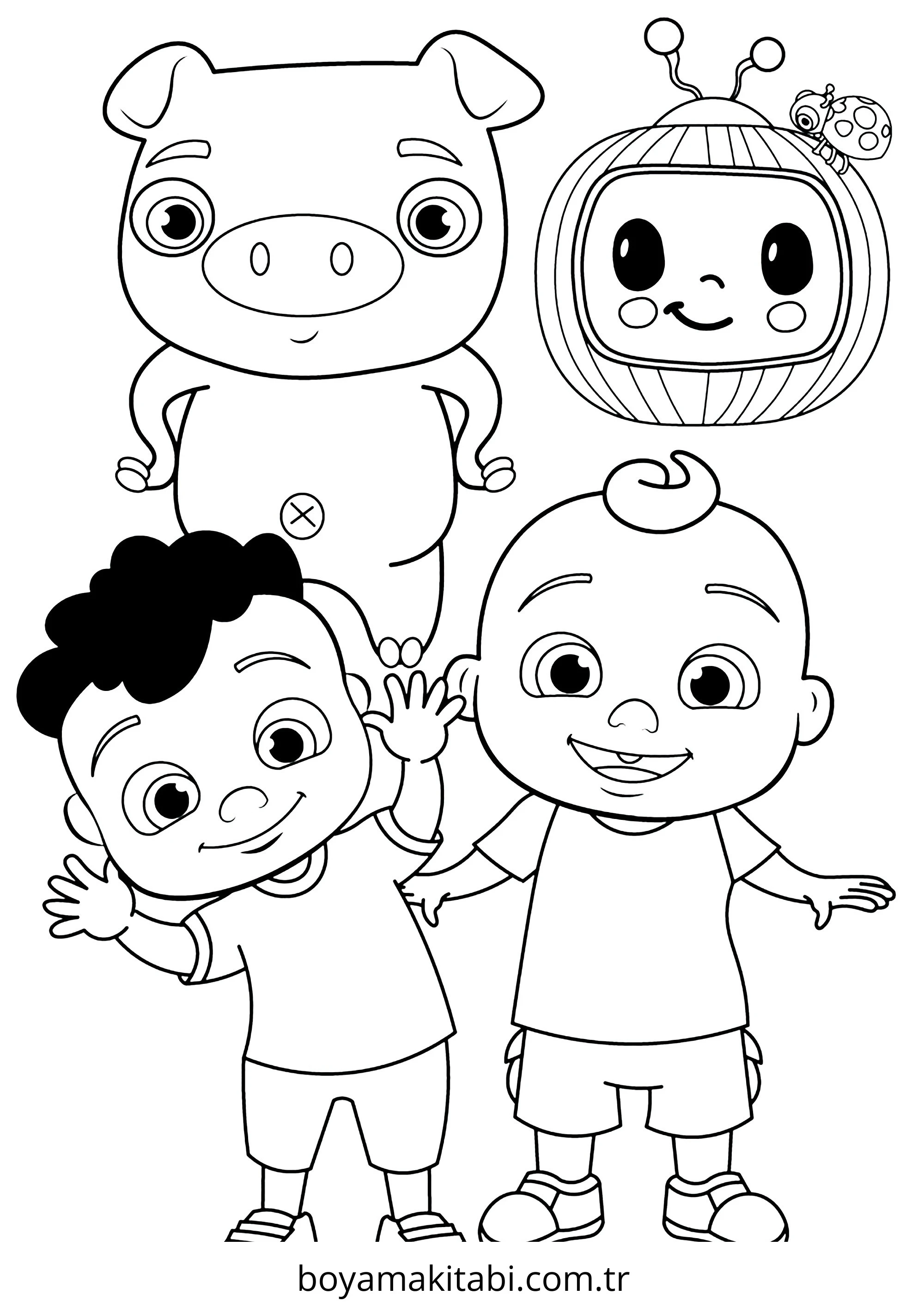 CoComelon boyama sayfası – el becerilerini geliştirir, boyama çalışması