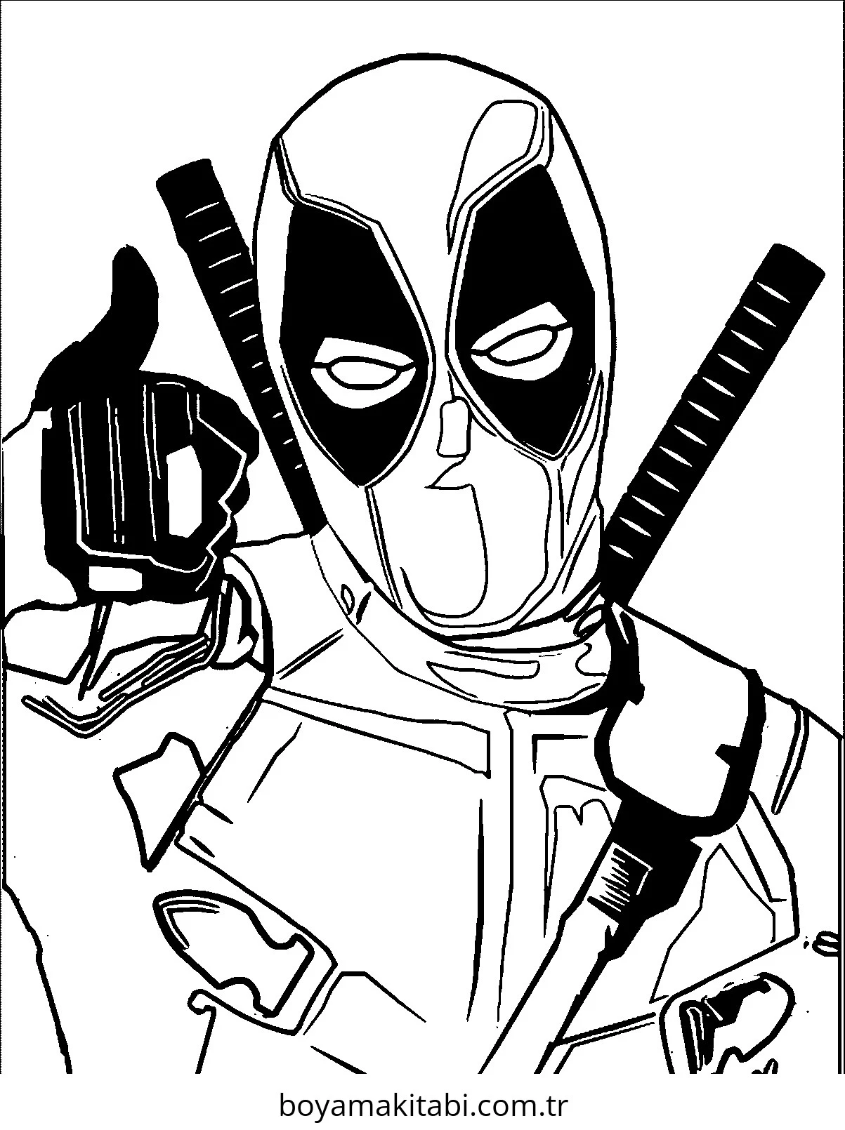 Deadpool boyama sayfası – PDF indir, sevimli karakter