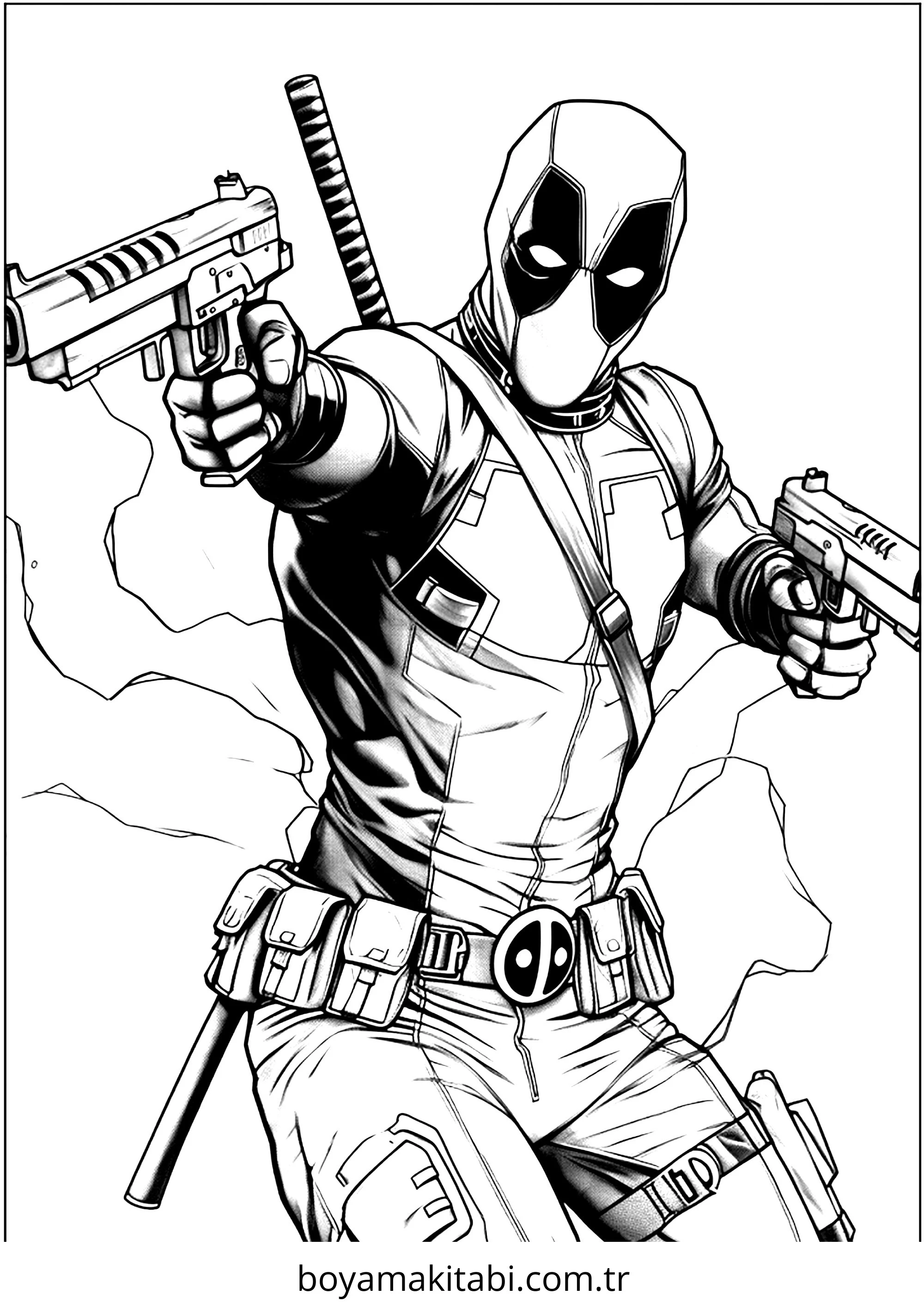 Deadpool boyama sayfası – eğlenceli etkinlik, el becerilerini geliştirir