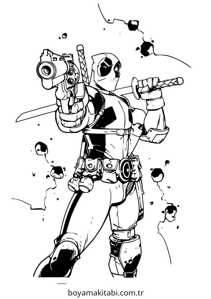 Deadpool boyama sayfası – yaratıcılığı geliştirir, keyifli zaman
