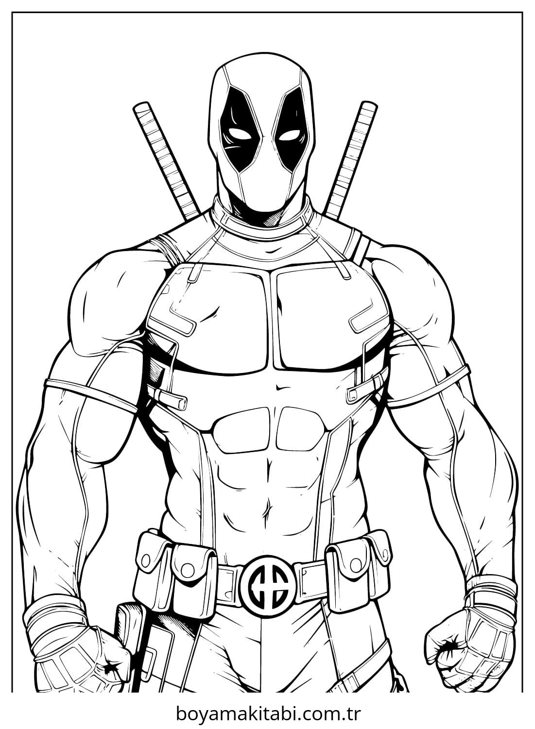Deadpool boyama sayfası – çizgi film temalı, basit çizim