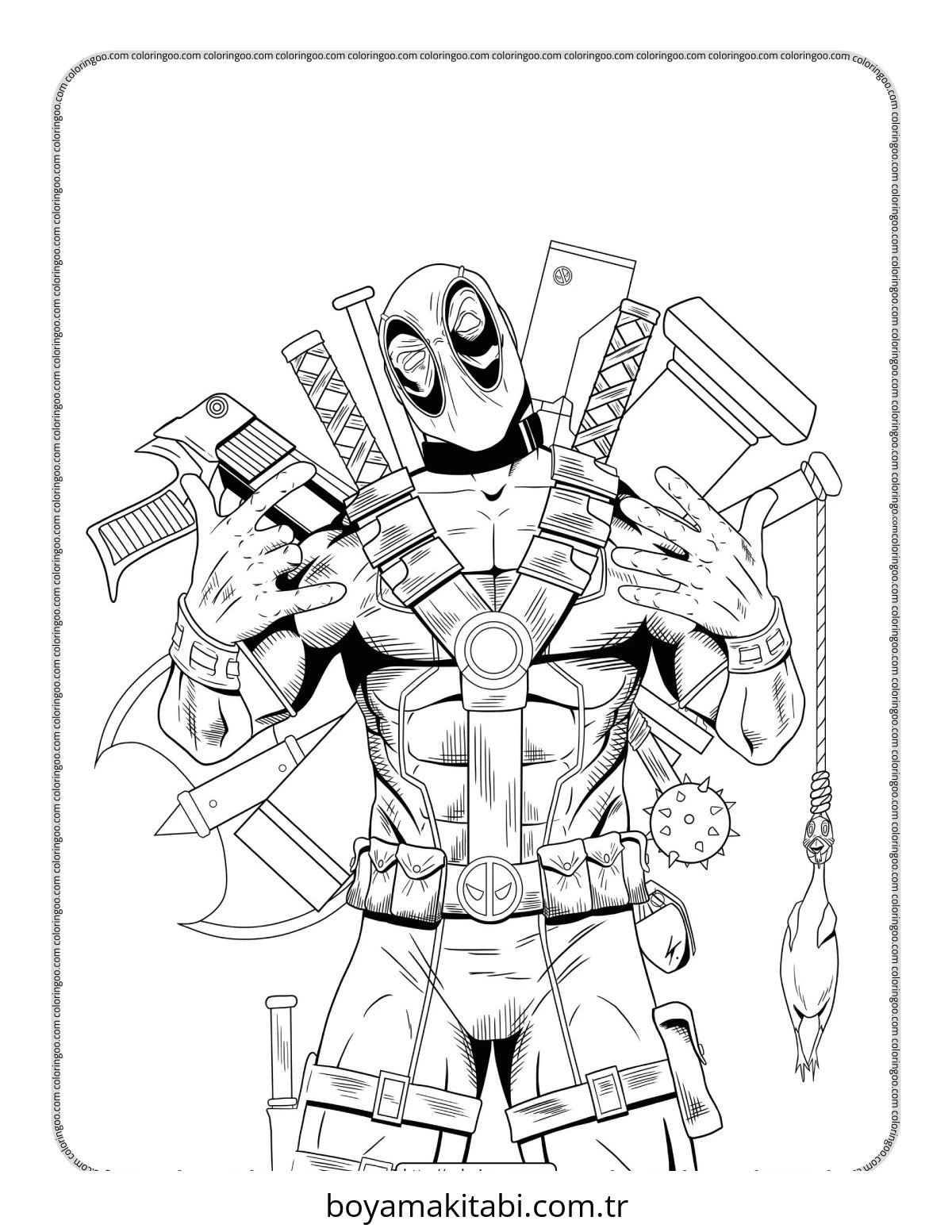 Deadpool boyama sayfası – eğitici aktivite, yaratıcılık