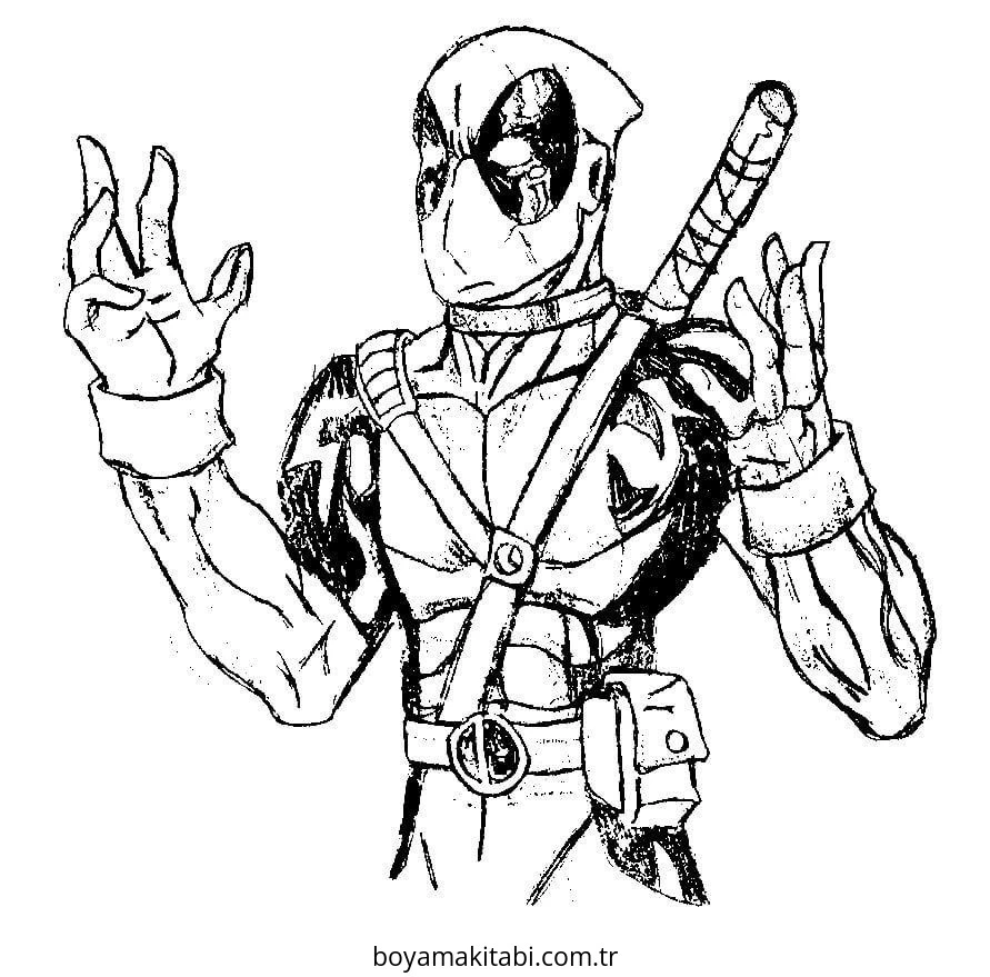 Deadpool boyama sayfası – keyifli zaman, renkli çizimler
