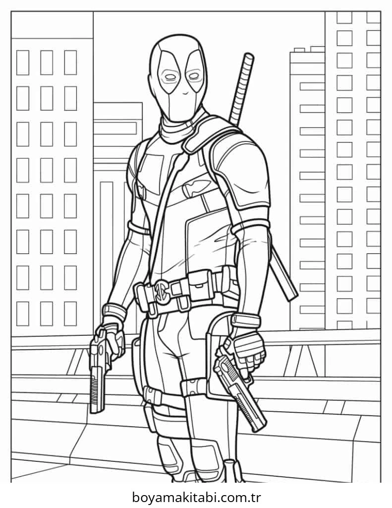 Deadpool boyama sayfası – evde etkinlik, ücretsiz yazdır