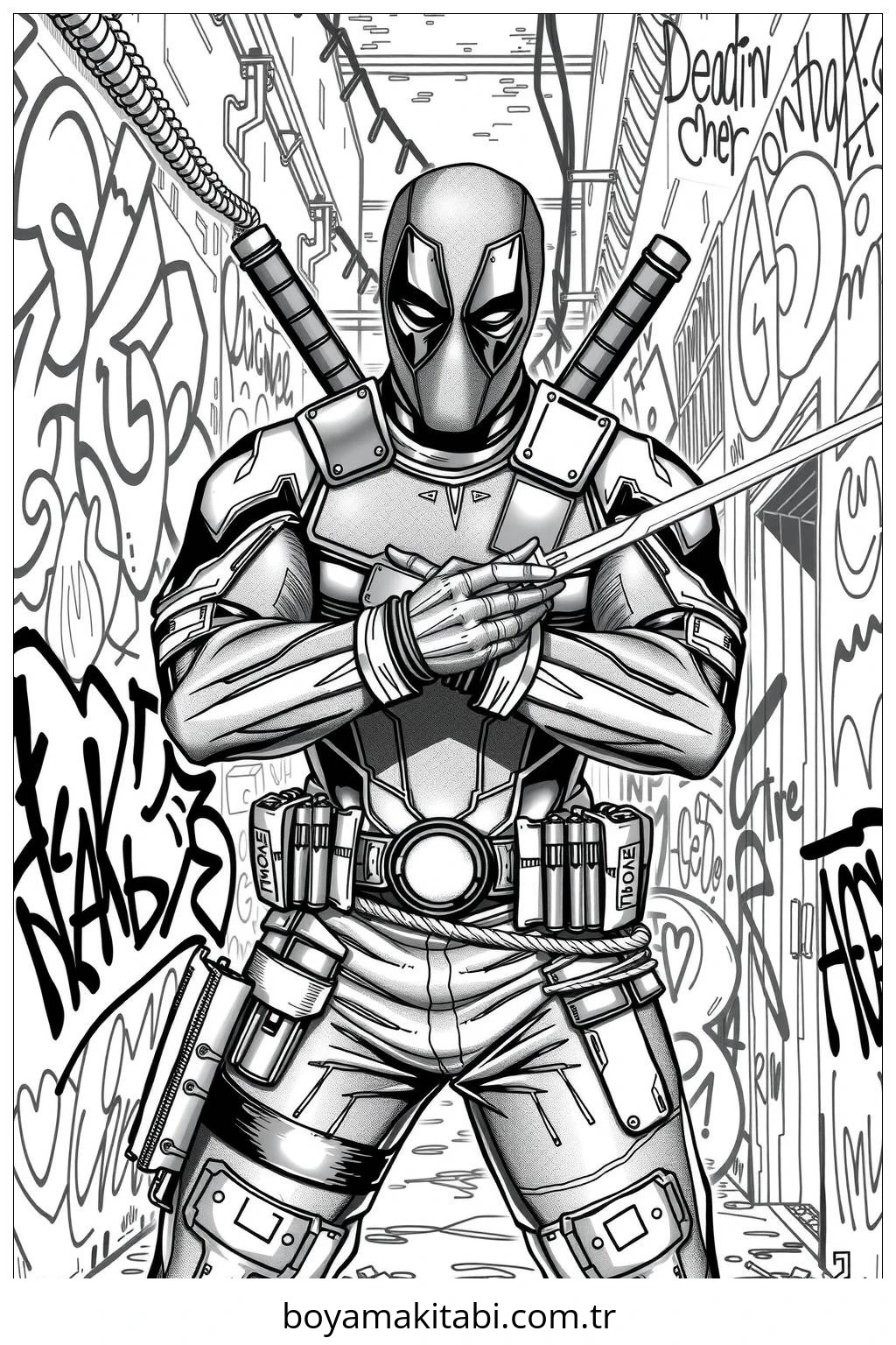 Deadpool boyama sayfası – sanatsal çalışma, çocuklar için