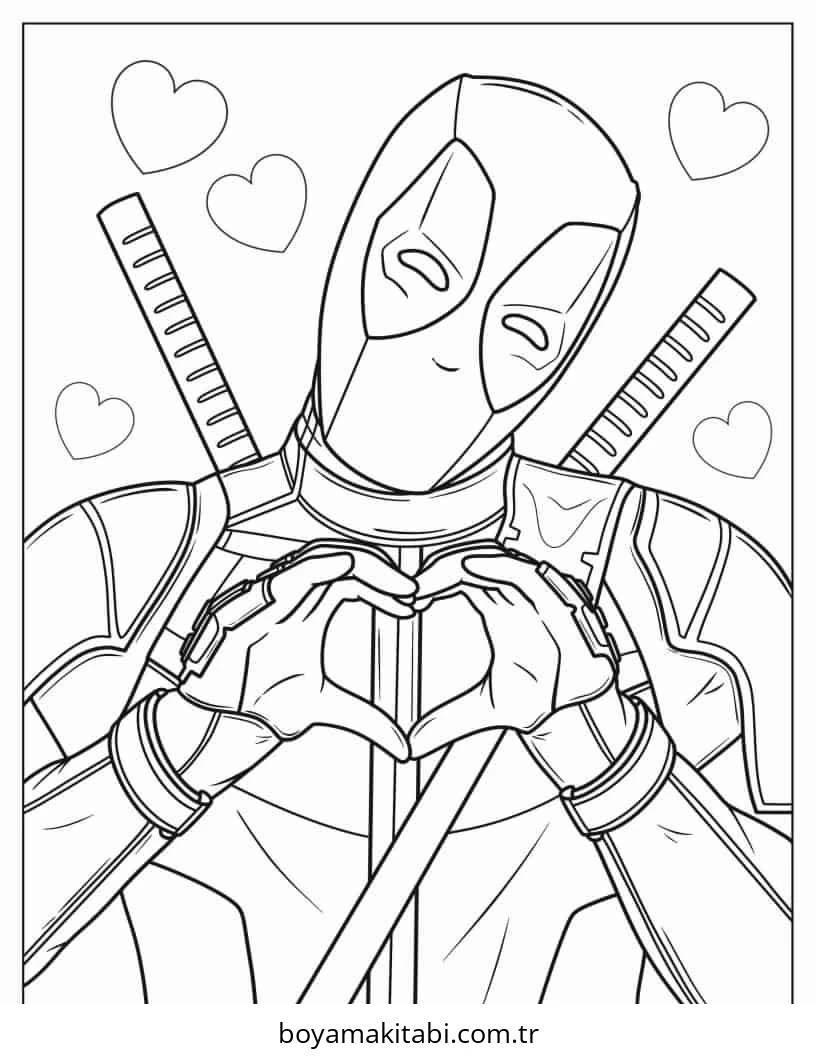 Deadpool boyama sayfası – boyama çalışması, yaratıcılığı geliştirir