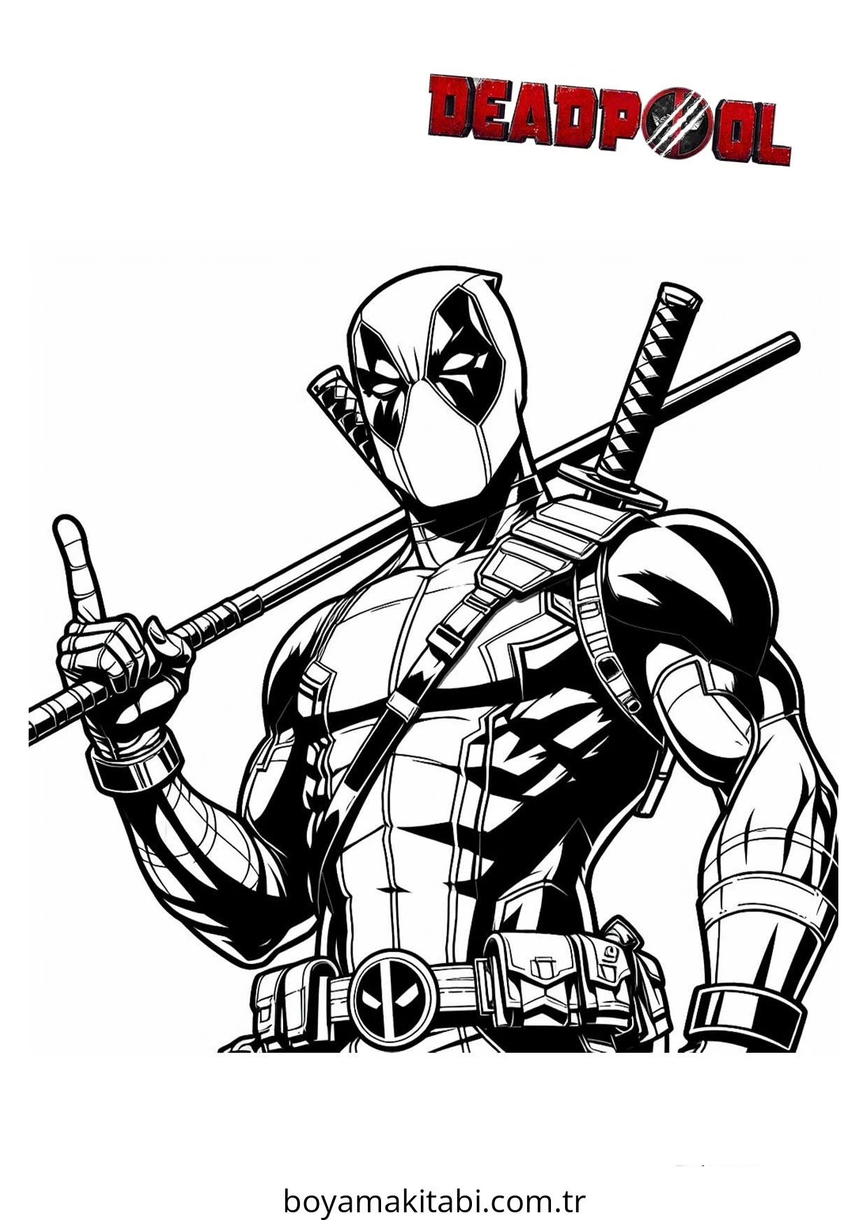 Deadpool boyama sayfası – çocuklar için, çizgi film temalı