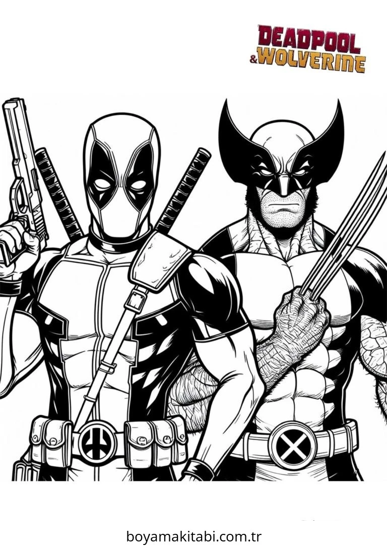 Deadpool boyama sayfası – kolay boyama, eğitici aktivite