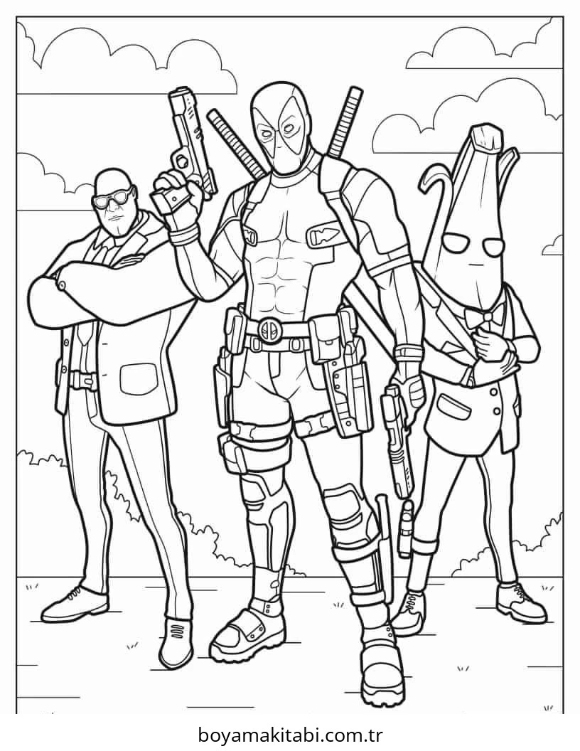 Deadpool boyama sayfası – eğlenceli etkinlik, el becerilerini geliştirir