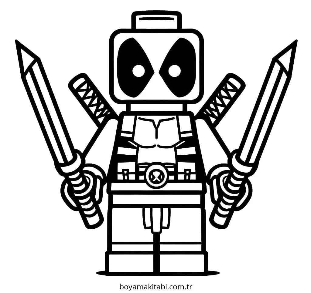 Deadpool boyama sayfası – çocuk aktivitesi, PDF indir